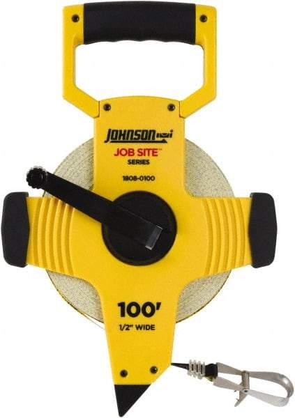 Johnson Level & Tool - 100' x 1/2" Tape Measure - 1/8" (Face) & 1/10" (Back) Graduation, Inch Graduation Style - Apex Tool & Supply