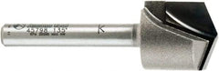 Amana Tool - 23/32" Cut Diam, 1/2" Length of Cut, 2 Flute V-Groove Edge Profile Router Bit - Carbide-Tipped, 1/4" Shank Diam, 2-1/4" OAL, Uncoated - Apex Tool & Supply