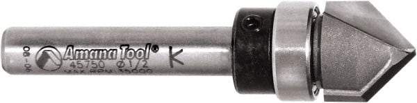 Amana Tool - 1/2" Cut Diam, 1/2" Length of Cut, 2 Flute V-Groove Edge Profile Router Bit - Carbide-Tipped, 1/4" Shank Diam, 2" OAL, Uncoated - Apex Tool & Supply