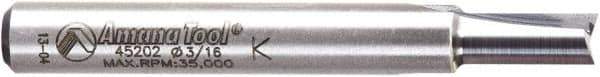 Amana Tool - 3/16" Diam, 1/4" Shank Diam, 7/16" Length of Cut, 2 Flute Straight Plunge Router Bit - 2" Overall Length, Solid Carbide - Apex Tool & Supply