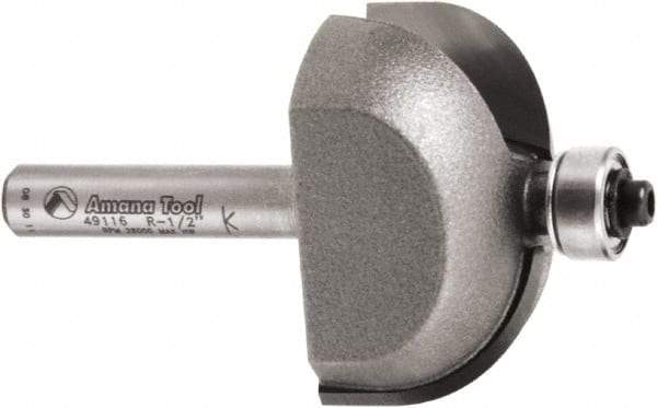 Amana Tool - 1-3/8" Cut Diam, 3/4" Length of Cut, 2 Flute Cove Edge Profile Router Bit - Carbide-Tipped, 1/4" Shank Diam, 3/4" OAL, Uncoated - Apex Tool & Supply