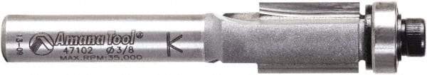 Amana Tool - 3/8" Cut Diam, 1/2" Length of Cut, 2 Flute Flush Trim Edge Profile Router Bit - Carbide-Tipped, 1/4" Shank Diam, 2-1/8" OAL, Uncoated - Apex Tool & Supply