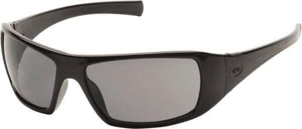 PYRAMEX - Polarized Gray Lenses, Framed Polarized Glasses - Scratch Resistant, Black Polycarbonate/Thermoplastic Rubber Frame, Size Universal, Wrap Around - Apex Tool & Supply
