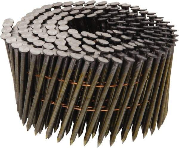 Stanley Bostitch - 11 Gauge 0.131" Shank Diam 2-1/2" Long Framing Nails for Power Nailers - Steel, Yellow Zinc Finish, Smooth Shank, Coil Wire Collation, Round Head, Diamond Point - Apex Tool & Supply