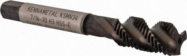 Kennametal - 7/16-20 3 Flute Modified Bottoming Spiral Flute Tap - Vanadium High Speed Steel, TiN/CrC/C Finish, 3-5/32" OAL, Right Hand Flute, Right Hand Thread, H3, Series GOtap\xAE - Apex Tool & Supply