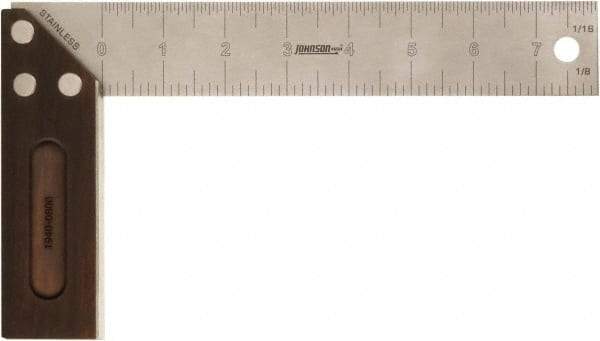 Johnson Level & Tool - 8" Blade Length x 1-1/2" Blade Width, 5-1/2" Base Length x 1-1/2" Base Width Stainless Steel Square - 0.008" Accuracy - Apex Tool & Supply