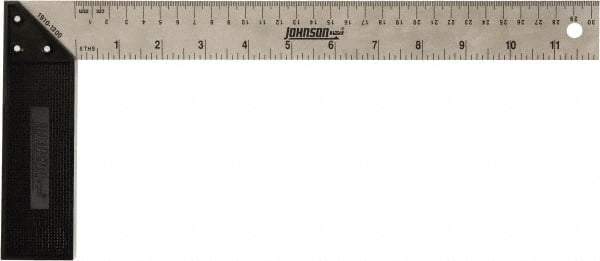 Johnson Level & Tool - 12" Blade Length x 1-1/2" Blade Width, 5-7/8" Base Length x 1-1/2" Base Width Stainless Steel Square - 0.008" Accuracy - Apex Tool & Supply