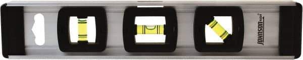 Johnson Level & Tool - 12" Long 3 Vial I-Beam Level - Aluminum, Silver, 1 Plumb, 1 Level & 1 45° Vials - Apex Tool & Supply