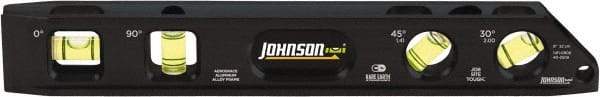 Johnson Level & Tool - Magnetic 9" Long 4 Vial Torpedo Level - Aluminum, Black, 1 30°, 1 45°, 1 Plumb & 1 Level Vial - Apex Tool & Supply