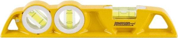 Johnson Level & Tool - Magnetic 10" Long 3 Vial Torpedo Level - Aluminum, Yellow, 1 Plumb, 1 Level & 1 45° Vials - Apex Tool & Supply