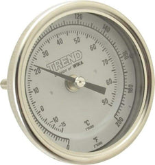 Wika - 2-1/2 Inch Long Stem, 3 Inch Dial Diameter, Stainless Steel, Back Connected Bi-Metal Thermometer - -15 to 90°C, 1% Accuracy - Apex Tool & Supply