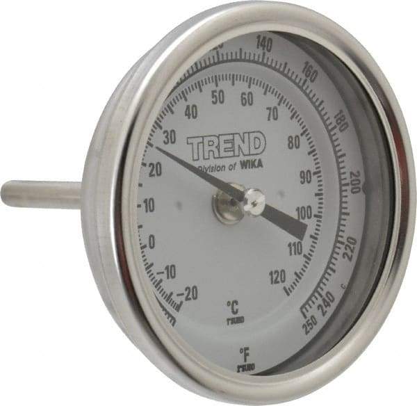 Wika - 2-1/2 Inch Long Stem, 3 Inch Dial Diameter, Stainless Steel, Back Connected Bi-Metal Thermometer - -20 to 120°C, 1% Accuracy - Apex Tool & Supply
