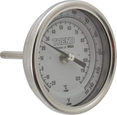 Wika - 2-1/2 Inch Long Stem, 3 Inch Dial Diameter, Stainless Steel, Back Connected Bi-Metal Thermometer - -20 to 120°C, 1% Accuracy - Apex Tool & Supply