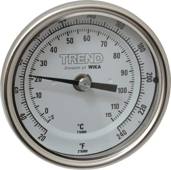 Wika - 2-1/2 Inch Long Stem, 3 Inch Dial Diameter, Stainless Steel, Back Connected Bi-Metal Thermometer - -5 to 115°C, 1% Accuracy - Apex Tool & Supply