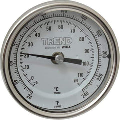 Wika - 2-1/2 Inch Long Stem, 3 Inch Dial Diameter, Stainless Steel, Back Connected Bi-Metal Thermometer - -5 to 115°C, 1% Accuracy - Apex Tool & Supply
