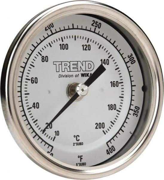 Wika - 2-1/2 Inch Long Stem, 3 Inch Dial Diameter, Stainless Steel, Back Connected Bi-Metal Thermometer - 10 to 200°C, 1% Accuracy - Apex Tool & Supply