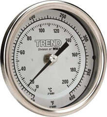 Wika - 2-1/2 Inch Long Stem, 3 Inch Dial Diameter, Stainless Steel, Back Connected Bi-Metal Thermometer - 10 to 200°C, 1% Accuracy - Apex Tool & Supply