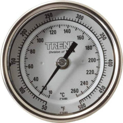 Wika - 2-1/2 Inch Long Stem, 3 Inch Dial Diameter, Stainless Steel, Back Connected Bi-Metal Thermometer - 10 to 260°C, 1% Accuracy - Apex Tool & Supply