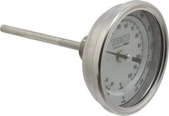 Wika - 4 Inch Long Stem, 3 Inch Dial Diameter, Stainless Steel, Back Connected Bi-Metal Thermometer - -20 to 120°C, 1% Accuracy - Apex Tool & Supply
