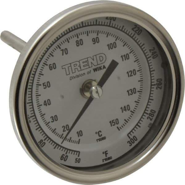Wika - 4 Inch Long Stem, 3 Inch Dial Diameter, Stainless Steel, Back Connected Bi-Metal Thermometer - 10 to 150°C, 1% Accuracy - Apex Tool & Supply