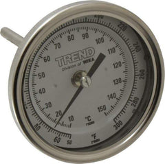 Wika - 4 Inch Long Stem, 3 Inch Dial Diameter, Stainless Steel, Back Connected Bi-Metal Thermometer - 10 to 150°C, 1% Accuracy - Apex Tool & Supply