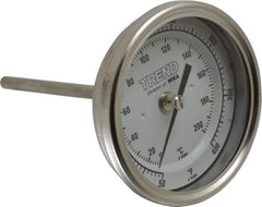 Wika - 4 Inch Long Stem, 3 Inch Dial Diameter, Stainless Steel, Back Connected Bi-Metal Thermometer - 10 to 200°C, 1% Accuracy - Apex Tool & Supply