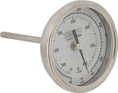 Wika - 4 Inch Long Stem, 3 Inch Dial Diameter, Stainless Steel, Back Connected Bi-Metal Thermometer - 65 to 400°C, 1% Accuracy - Apex Tool & Supply