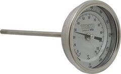 Wika - 6 Inch Long Stem, 3 Inch Dial Diameter, Stainless Steel, Back Connected Bi-Metal Thermometer - -5 to 115°C, 1% Accuracy - Apex Tool & Supply
