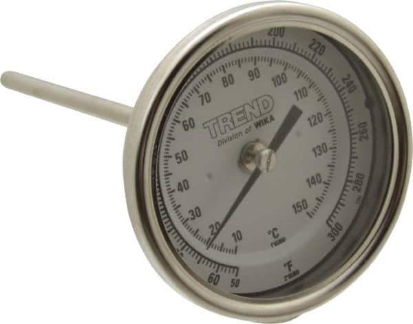 Wika - 6 Inch Long Stem, 3 Inch Dial Diameter, Stainless Steel, Back Connected Bi-Metal Thermometer - 10 to 150°C, 1% Accuracy - Apex Tool & Supply