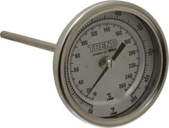 Wika - 6 Inch Long Stem, 3 Inch Dial Diameter, Stainless Steel, Back Connected Bi-Metal Thermometer - 10 to 260°C, 1% Accuracy - Apex Tool & Supply