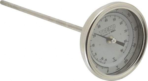 Wika - 9 Inch Long Stem, 3 Inch Dial Diameter, Stainless Steel, Back Connected Bi-Metal Thermometer - -15 to 90°C, 1% Accuracy - Apex Tool & Supply