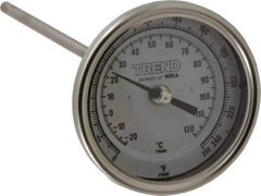 Wika - 9 Inch Long Stem, 3 Inch Dial Diameter, Stainless Steel, Back Connected Bi-Metal Thermometer - -20 to 120°C, 1% Accuracy - Apex Tool & Supply