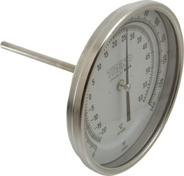Wika - 4 Inch Long Stem, 5 Inch Dial Diameter, Stainless Steel, Back Connected Bi-Metal Thermometer - -20 to 60°C, 1% Accuracy - Apex Tool & Supply