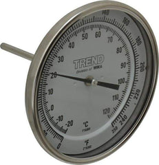 Wika - 4 Inch Long Stem, 5 Inch Dial Diameter, Stainless Steel, Back Connected Bi-Metal Thermometer - -20 to 120°C, 1% Accuracy - Apex Tool & Supply