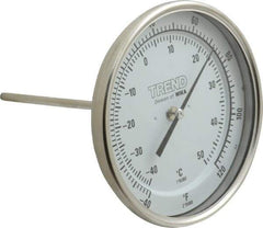 Wika - 6 Inch Long Stem, 5 Inch Dial Diameter, Stainless Steel, Back Connected Bi-Metal Thermometer - -40 to 50°C, 1% Accuracy - Apex Tool & Supply