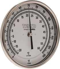 Wika - 6 Inch Long Stem, 5 Inch Dial Diameter, Stainless Steel, Back Connected Bi-Metal Thermometer - -20 to 60°C, 1% Accuracy - Apex Tool & Supply