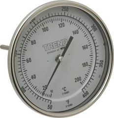Wika - 6 Inch Long Stem, 5 Inch Dial Diameter, Stainless Steel, Back Connected Bi-Metal Thermometer - 10 to 200°C, 1% Accuracy - Apex Tool & Supply