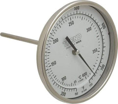 Wika - 6 Inch Long Stem, 5 Inch Dial Diameter, Stainless Steel, Back Connected Bi-Metal Thermometer - 65 to 400°C, 1% Accuracy - Apex Tool & Supply