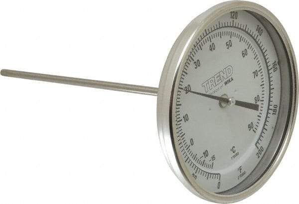 Wika - 9 Inch Long Stem, 5 Inch Dial Diameter, Stainless Steel, Back Connected Bi-Metal Thermometer - -15 to 90°C, 1% Accuracy - Apex Tool & Supply