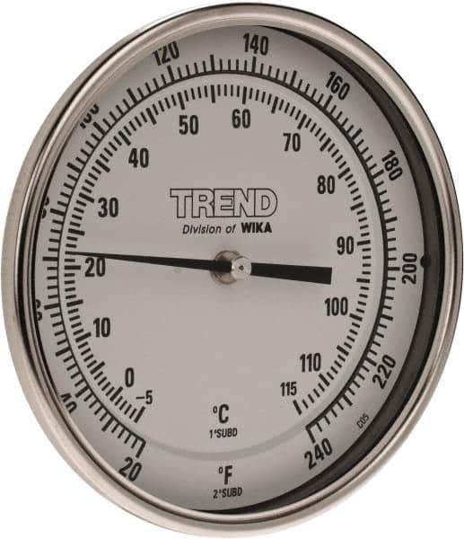 Wika - 9 Inch Long Stem, 5 Inch Dial Diameter, Stainless Steel, Back Connected Bi-Metal Thermometer - -5 to 115°C, 1% Accuracy - Apex Tool & Supply