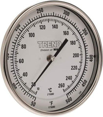 Wika - 9 Inch Long Stem, 5 Inch Dial Diameter, Stainless Steel, Back Connected Bi-Metal Thermometer - 10 to 260°C, 1% Accuracy - Apex Tool & Supply