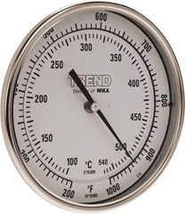Wika - 9 Inch Long Stem, 5 Inch Dial Diameter, Stainless Steel, Back Connected Bi-Metal Thermometer - 100 to 540°C, 1% Accuracy - Apex Tool & Supply