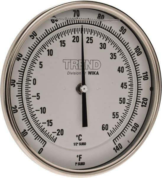 Wika - 4 Inch Long Stem, 5 Inch Dial Diameter, Stainless Steel, Back Connected Bi-Metal Thermometer - -20 to 60°C, 1% Accuracy - Apex Tool & Supply