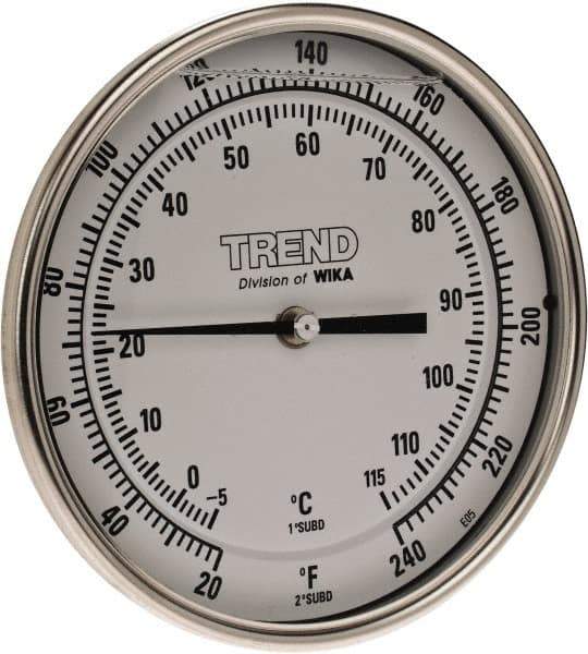 Wika - 4 Inch Long Stem, 5 Inch Dial Diameter, Stainless Steel, Back Connected Bi-Metal Thermometer - -5 to 115°C, 1% Accuracy - Apex Tool & Supply