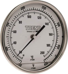 Wika - 4 Inch Long Stem, 5 Inch Dial Diameter, Stainless Steel, Back Connected Bi-Metal Thermometer - 10 to 200°C, 1% Accuracy - Apex Tool & Supply
