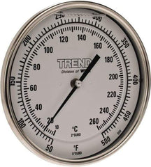 Wika - 4 Inch Long Stem, 5 Inch Dial Diameter, Stainless Steel, Back Connected Bi-Metal Thermometer - 10 to 260°C, 1% Accuracy - Apex Tool & Supply