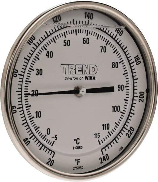 Wika - 6 Inch Long Stem, 5 Inch Dial Diameter, Stainless Steel, Back Connected Bi-Metal Thermometer - -5 to 115°C, 1% Accuracy - Apex Tool & Supply
