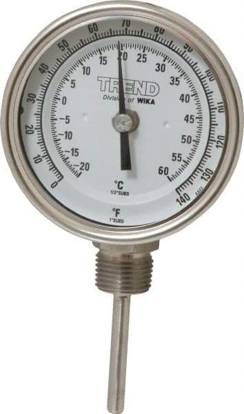 Wika - 2-1/2 Inch Long Stem, 3 Inch Dial Diameter, Stainless Steel, Bottom Connected Bi-Metal Thermometer - -20 to 60°C, 1% Accuracy - Apex Tool & Supply