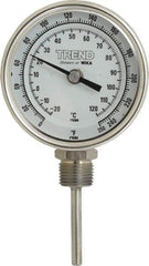 Wika - 2-1/2 Inch Long Stem, 3 Inch Dial Diameter, Stainless Steel, Bottom Connected Bi-Metal Thermometer - -20 to 120°C, 1% Accuracy - Apex Tool & Supply