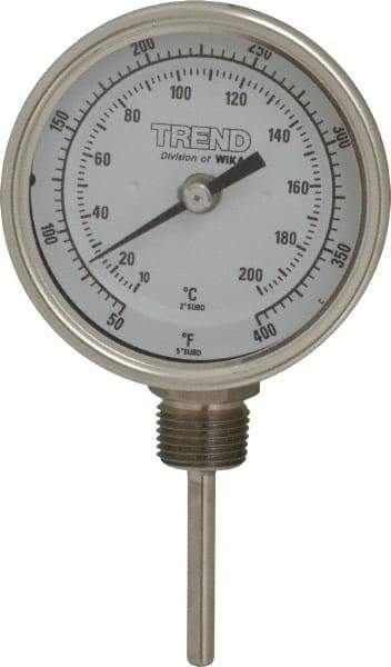 Wika - 2-1/2 Inch Long Stem, 3 Inch Dial Diameter, Stainless Steel, Bottom Connected Bi-Metal Thermometer - 10 to 200°C, 1% Accuracy - Apex Tool & Supply